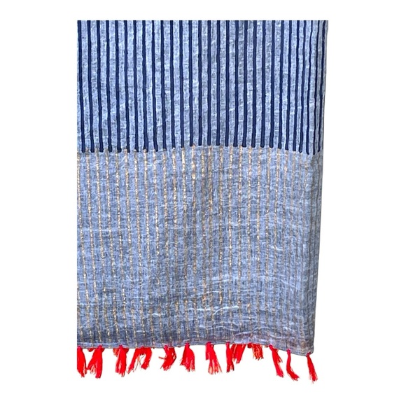 Dolma Other - Dolma Blue, Gray & Gold Tassel Scarf – NEW with Tags